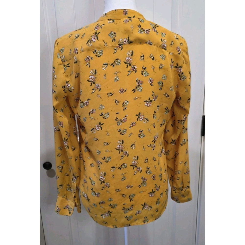 Lauren Ralph Lauren Yellow Floral Ruffle Blouse Button Front Long Sleeve Size S - Picture 5 of 12